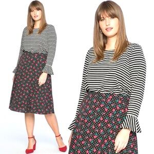 Draper James Eloquii Bell Sleeve Blouse Rayon Knit Top Stripe Black White 14 16